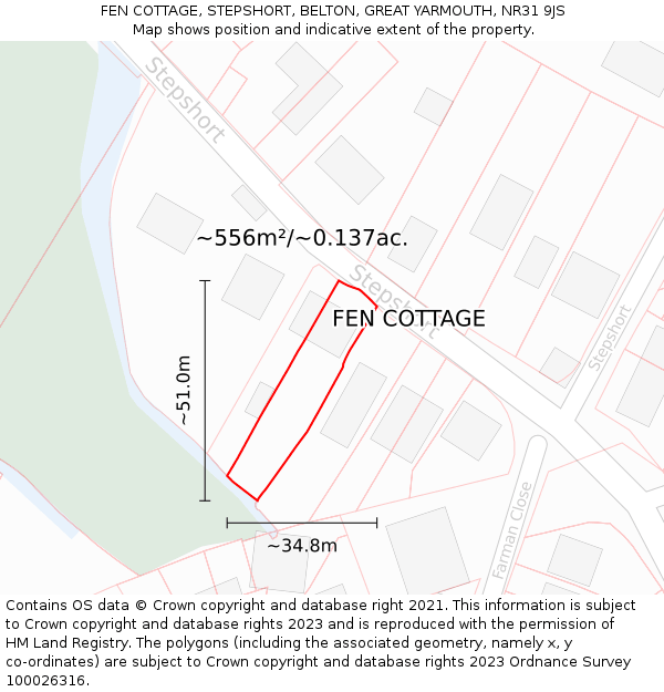 FEN COTTAGE, STEPSHORT, BELTON, GREAT YARMOUTH, NR31 9JS: Plot and title map