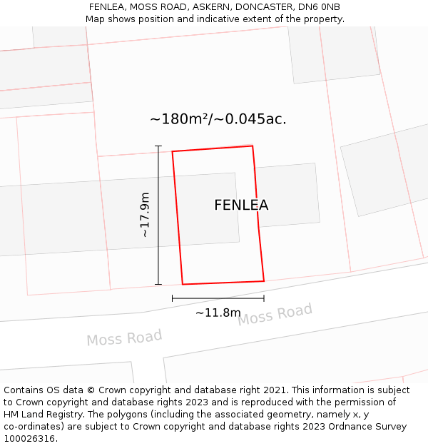 FENLEA, MOSS ROAD, ASKERN, DONCASTER, DN6 0NB: Plot and title map