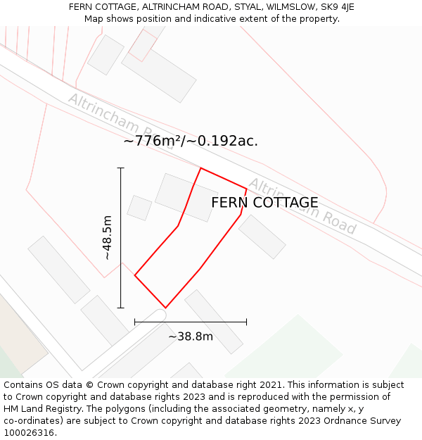 FERN COTTAGE, ALTRINCHAM ROAD, STYAL, WILMSLOW, SK9 4JE: Plot and title map