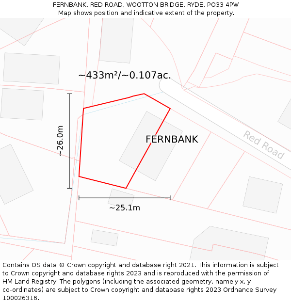 FERNBANK, RED ROAD, WOOTTON BRIDGE, RYDE, PO33 4PW: Plot and title map