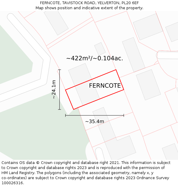 FERNCOTE, TAVISTOCK ROAD, YELVERTON, PL20 6EF: Plot and title map