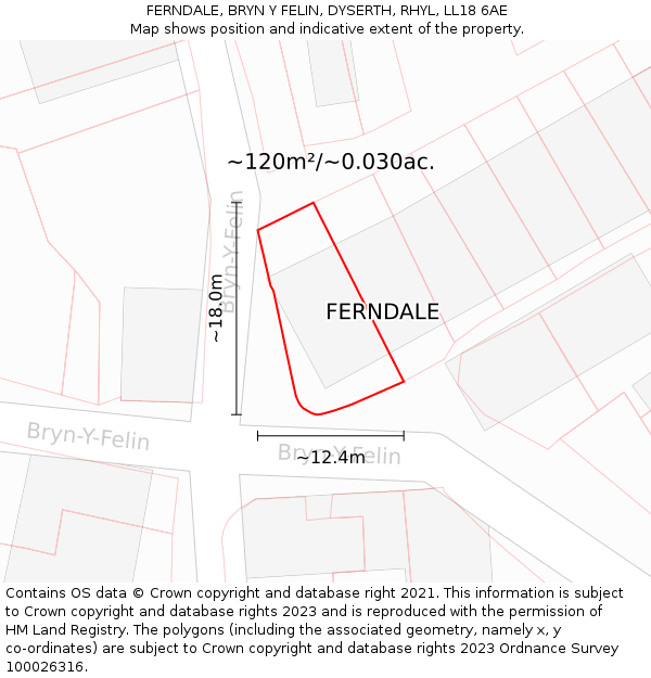 FERNDALE, BRYN Y FELIN, DYSERTH, RHYL, LL18 6AE: Plot and title map