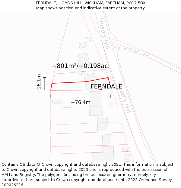 FERNDALE, HOADS HILL, WICKHAM, FAREHAM, PO17 5BX: Plot and title map