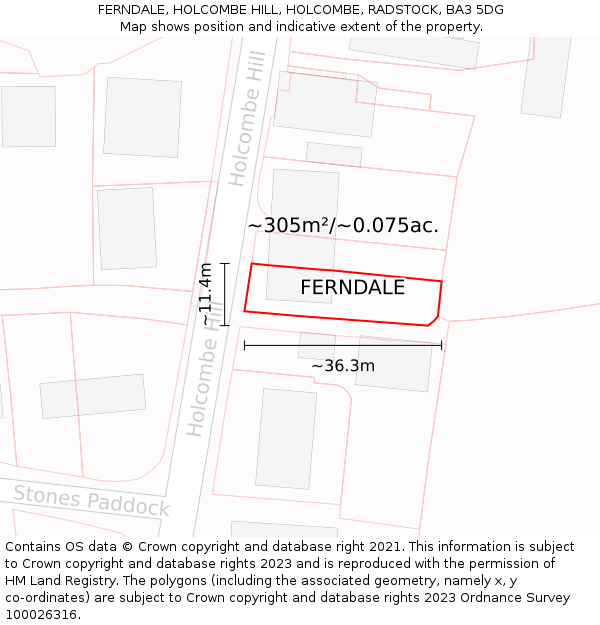 FERNDALE, HOLCOMBE HILL, HOLCOMBE, RADSTOCK, BA3 5DG: Plot and title map