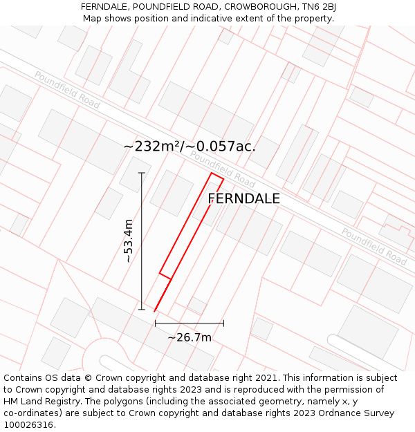 FERNDALE, POUNDFIELD ROAD, CROWBOROUGH, TN6 2BJ: Plot and title map