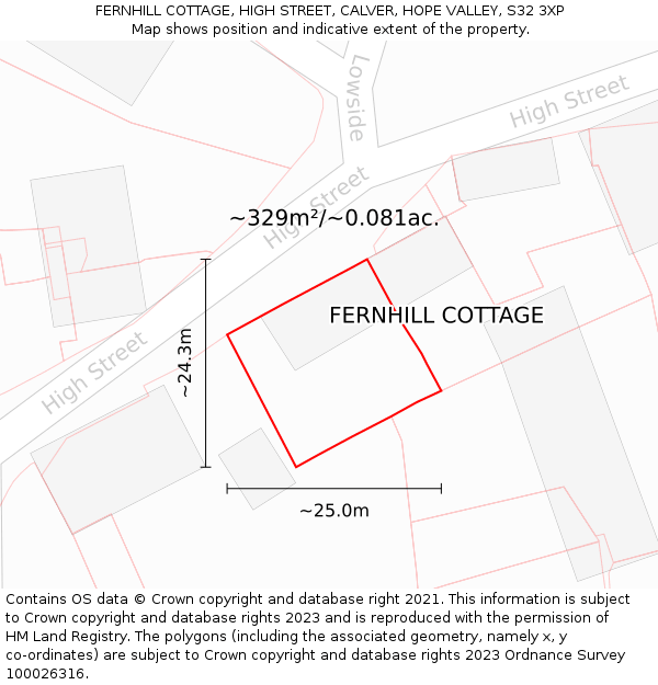 FERNHILL COTTAGE, HIGH STREET, CALVER, HOPE VALLEY, S32 3XP: Plot and title map