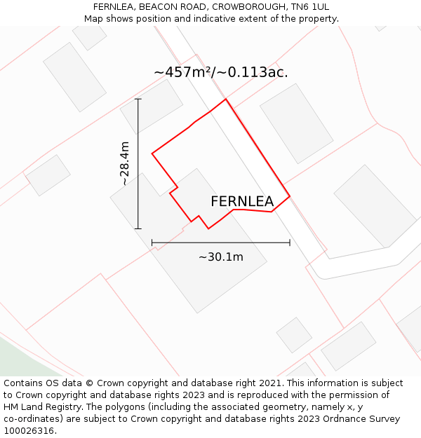 FERNLEA, BEACON ROAD, CROWBOROUGH, TN6 1UL: Plot and title map