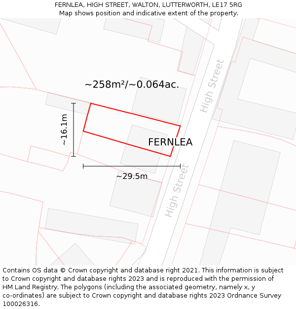 FERNLEA, HIGH STREET, WALTON, LUTTERWORTH, LE17 5RG: Plot and title map