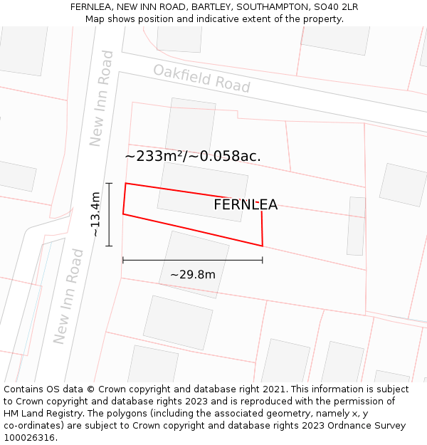 FERNLEA, NEW INN ROAD, BARTLEY, SOUTHAMPTON, SO40 2LR: Plot and title map