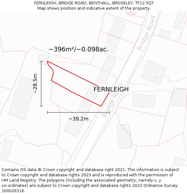 FERNLEIGH, BRIDGE ROAD, BENTHALL, BROSELEY, TF12 5QT: Plot and title map