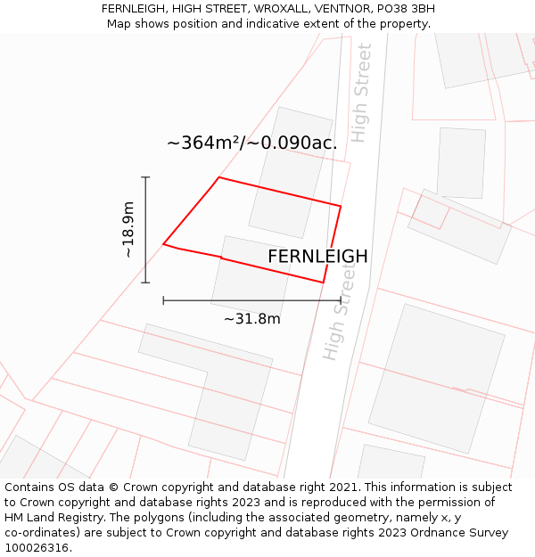 FERNLEIGH, HIGH STREET, WROXALL, VENTNOR, PO38 3BH: Plot and title map