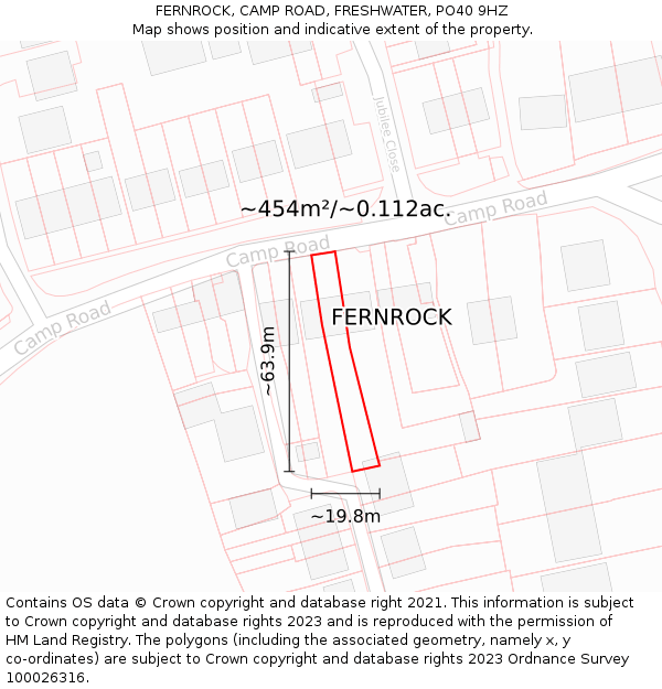 FERNROCK, CAMP ROAD, FRESHWATER, PO40 9HZ: Plot and title map