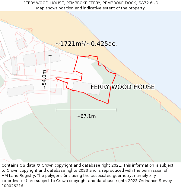 FERRY WOOD HOUSE, PEMBROKE FERRY, PEMBROKE DOCK, SA72 6UD: Plot and title map