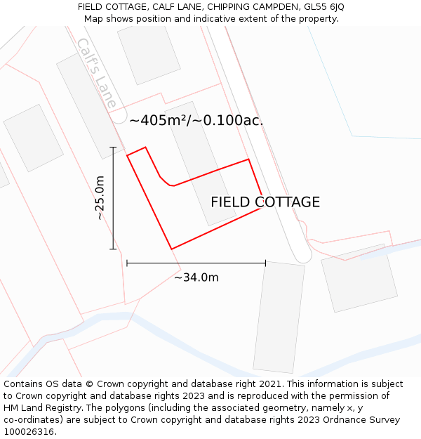 FIELD COTTAGE, CALF LANE, CHIPPING CAMPDEN, GL55 6JQ: Plot and title map