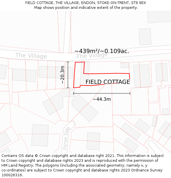 FIELD COTTAGE, THE VILLAGE, ENDON, STOKE-ON-TRENT, ST9 9EX: Plot and title map