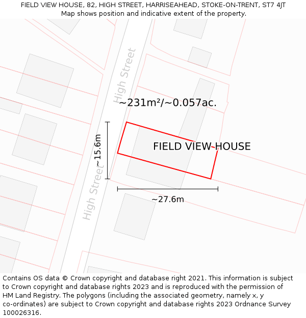 FIELD VIEW HOUSE, 82, HIGH STREET, HARRISEAHEAD, STOKE-ON-TRENT, ST7 4JT: Plot and title map