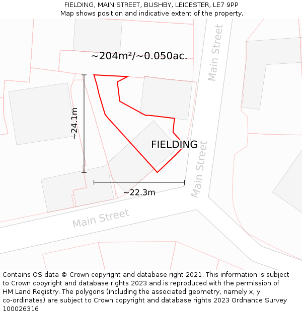 FIELDING, MAIN STREET, BUSHBY, LEICESTER, LE7 9PP: Plot and title map