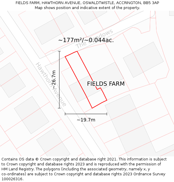 FIELDS FARM, HAWTHORN AVENUE, OSWALDTWISTLE, ACCRINGTON, BB5 3AP: Plot and title map