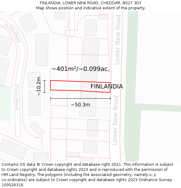 FINLANDIA, LOWER NEW ROAD, CHEDDAR, BS27 3DY: Plot and title map