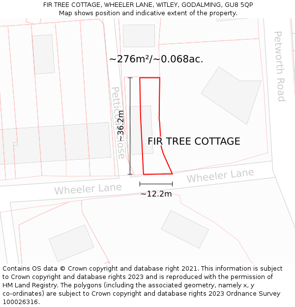 FIR TREE COTTAGE, WHEELER LANE, WITLEY, GODALMING, GU8 5QP: Plot and title map