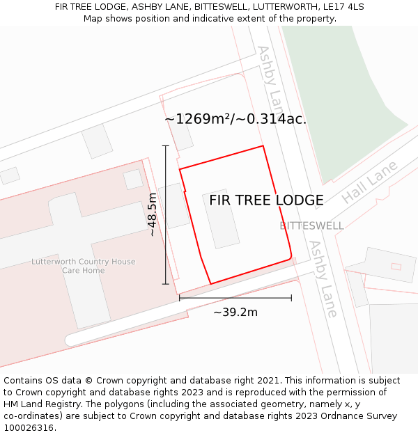 FIR TREE LODGE, ASHBY LANE, BITTESWELL, LUTTERWORTH, LE17 4LS: Plot and title map