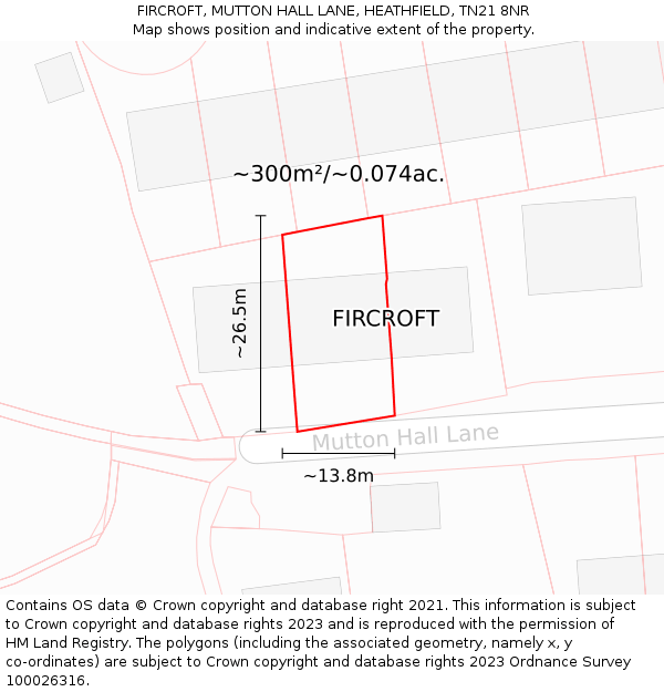 FIRCROFT, MUTTON HALL LANE, HEATHFIELD, TN21 8NR: Plot and title map