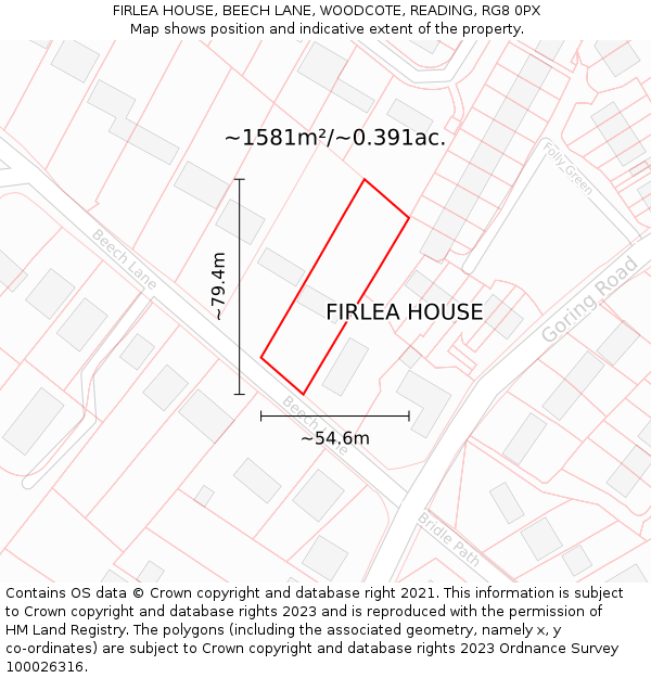 FIRLEA HOUSE, BEECH LANE, WOODCOTE, READING, RG8 0PX: Plot and title map