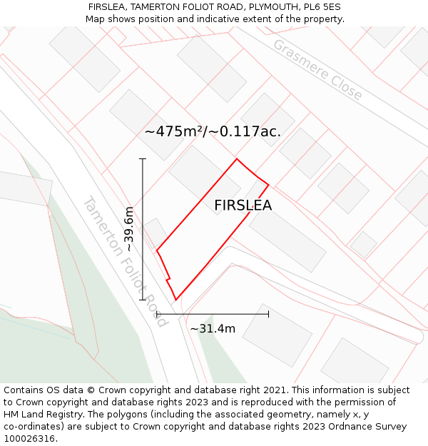 FIRSLEA, TAMERTON FOLIOT ROAD, PLYMOUTH, PL6 5ES: Plot and title map