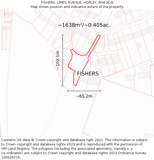 FISHERS, LIMES AVENUE, HORLEY, RH6 9DQ: Plot and title map