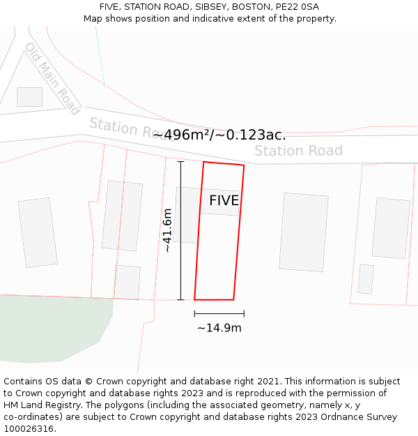 FIVE, STATION ROAD, SIBSEY, BOSTON, PE22 0SA: Plot and title map