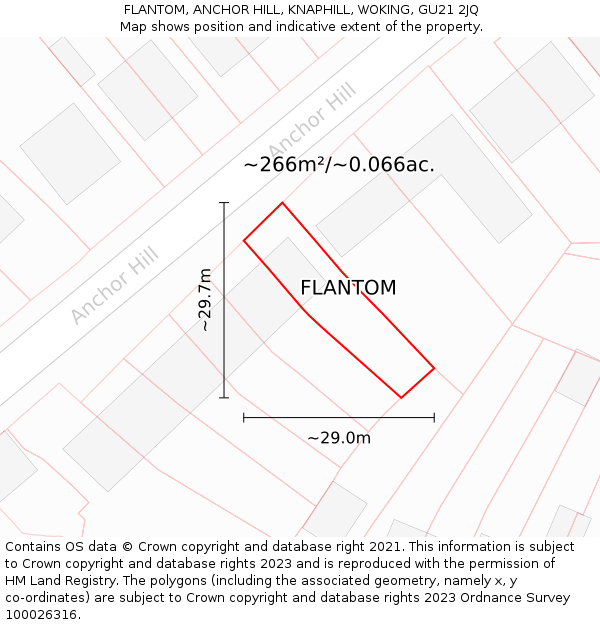 FLANTOM, ANCHOR HILL, KNAPHILL, WOKING, GU21 2JQ: Plot and title map