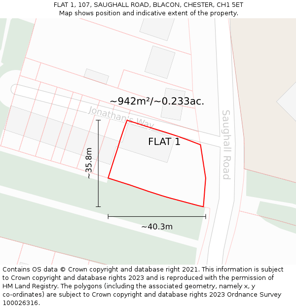 FLAT 1, 107, SAUGHALL ROAD, BLACON, CHESTER, CH1 5ET: Plot and title map