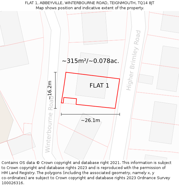 FLAT 1, ABBEYVILLE, WINTERBOURNE ROAD, TEIGNMOUTH, TQ14 8JT: Plot and title map