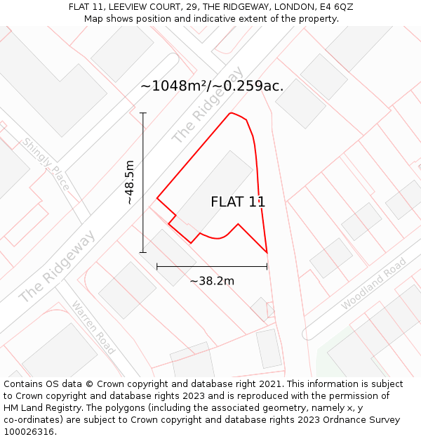 FLAT 11, LEEVIEW COURT, 29, THE RIDGEWAY, LONDON, E4 6QZ: Plot and title map