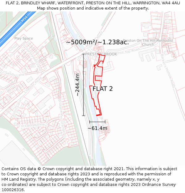 FLAT 2, BRINDLEY WHARF, WATERFRONT, PRESTON ON THE HILL, WARRINGTON, WA4 4AU: Plot and title map