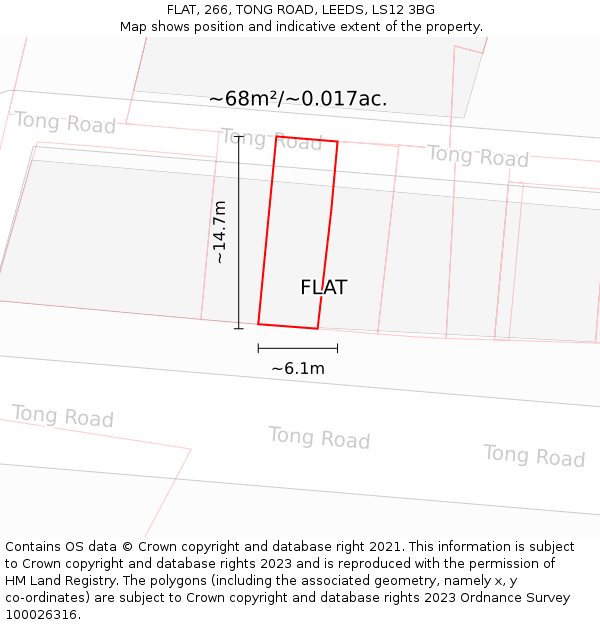 FLAT, 266, TONG ROAD, LEEDS, LS12 3BG: Plot and title map