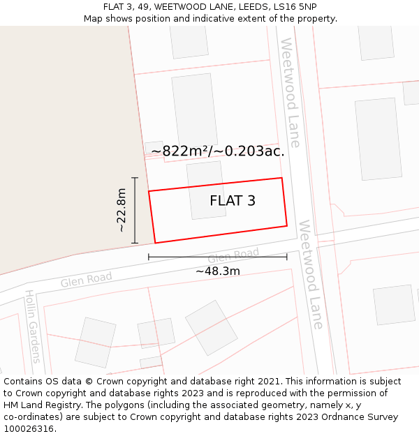 FLAT 3, 49, WEETWOOD LANE, LEEDS, LS16 5NP: Plot and title map