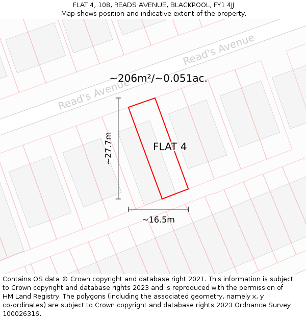 FLAT 4, 108, READS AVENUE, BLACKPOOL, FY1 4JJ: Plot and title map