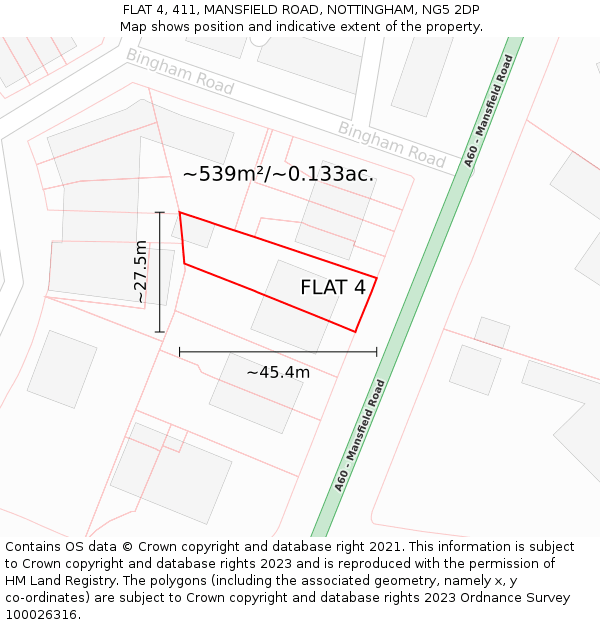 FLAT 4, 411, MANSFIELD ROAD, NOTTINGHAM, NG5 2DP: Plot and title map