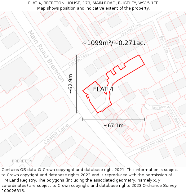 FLAT 4, BRERETON HOUSE, 173, MAIN ROAD, RUGELEY, WS15 1EE: Plot and title map