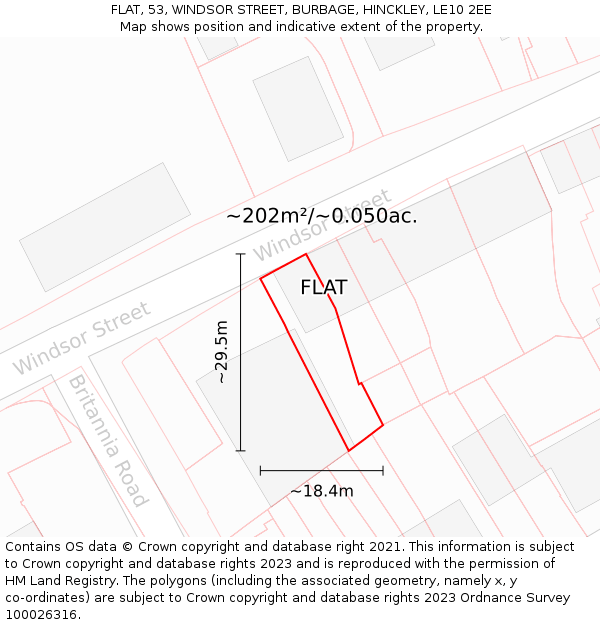 FLAT, 53, WINDSOR STREET, BURBAGE, HINCKLEY, LE10 2EE: Plot and title map