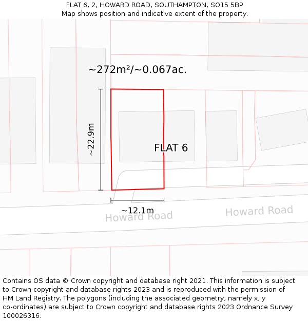 FLAT 6, 2, HOWARD ROAD, SOUTHAMPTON, SO15 5BP: Plot and title map