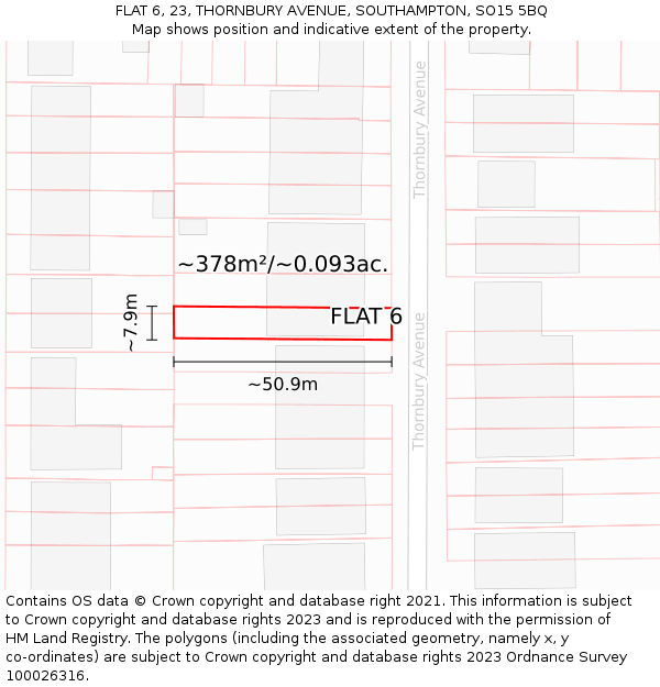 FLAT 6, 23, THORNBURY AVENUE, SOUTHAMPTON, SO15 5BQ: Plot and title map