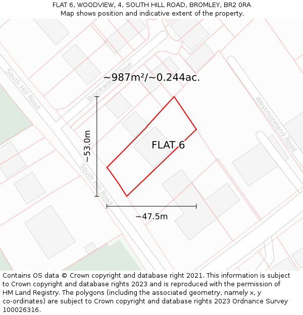 FLAT 6, WOODVIEW, 4, SOUTH HILL ROAD, BROMLEY, BR2 0RA: Plot and title map