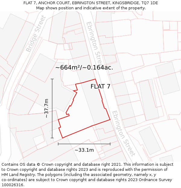 FLAT 7, ANCHOR COURT, EBRINGTON STREET, KINGSBRIDGE, TQ7 1DE: Plot and title map