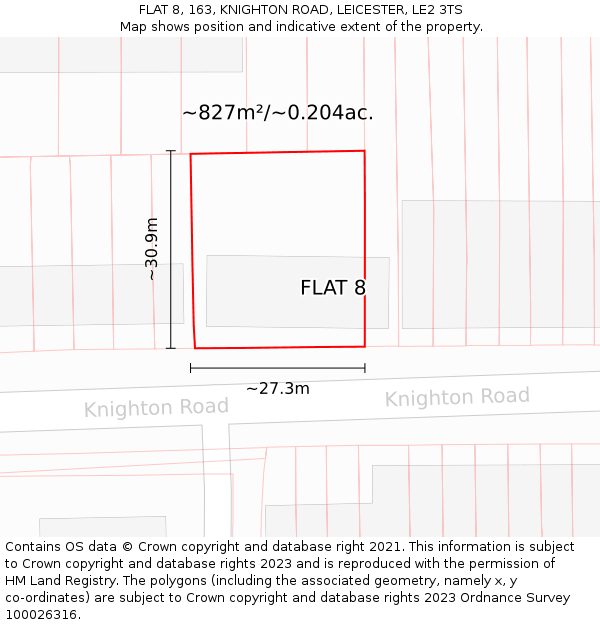 FLAT 8, 163, KNIGHTON ROAD, LEICESTER, LE2 3TS: Plot and title map