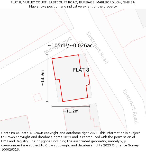 FLAT 8, NUTLEY COURT, EASTCOURT ROAD, BURBAGE, MARLBOROUGH, SN8 3AJ: Plot and title map