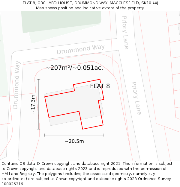 FLAT 8, ORCHARD HOUSE, DRUMMOND WAY, MACCLESFIELD, SK10 4XJ: Plot and title map