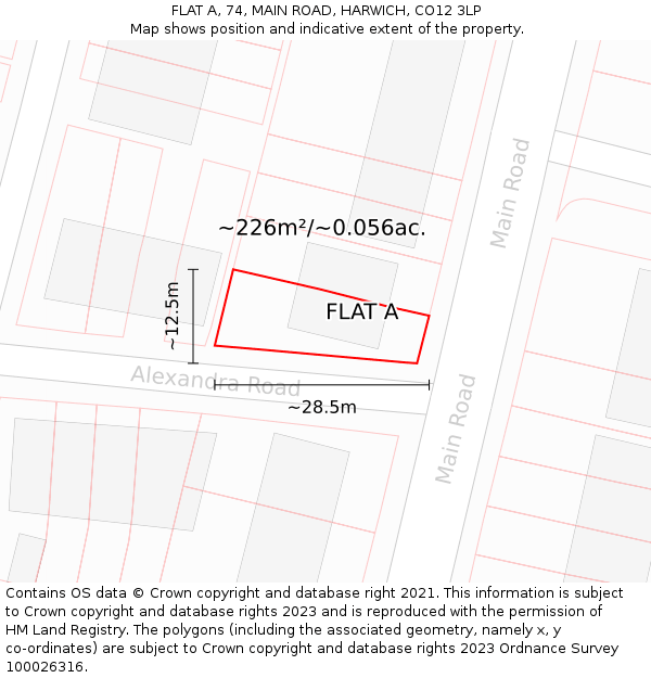 FLAT A, 74, MAIN ROAD, HARWICH, CO12 3LP: Plot and title map