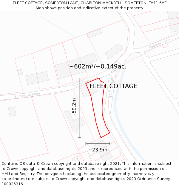 FLEET COTTAGE, SOMERTON LANE, CHARLTON MACKRELL, SOMERTON, TA11 6AE: Plot and title map